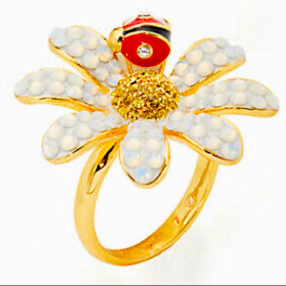 KATE SPADE Dazzling Daisy Lady Bug Flower Statement Ring